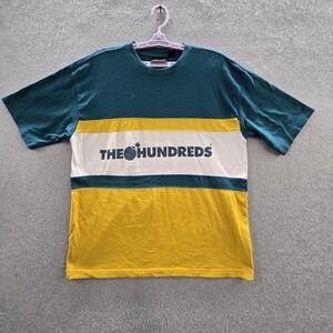 The Hundreds Men‎ Shirt L Teal Striped Logo Spellout Short Sleeve